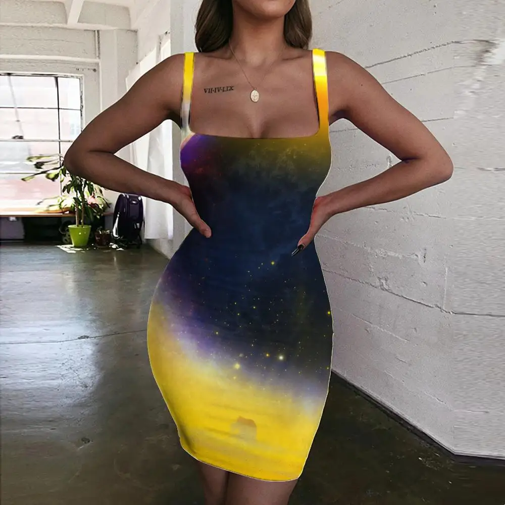 

Женское винтажное платье KYKU, черное облегающее платье с 3D-принтом звездного неба, лето 2019