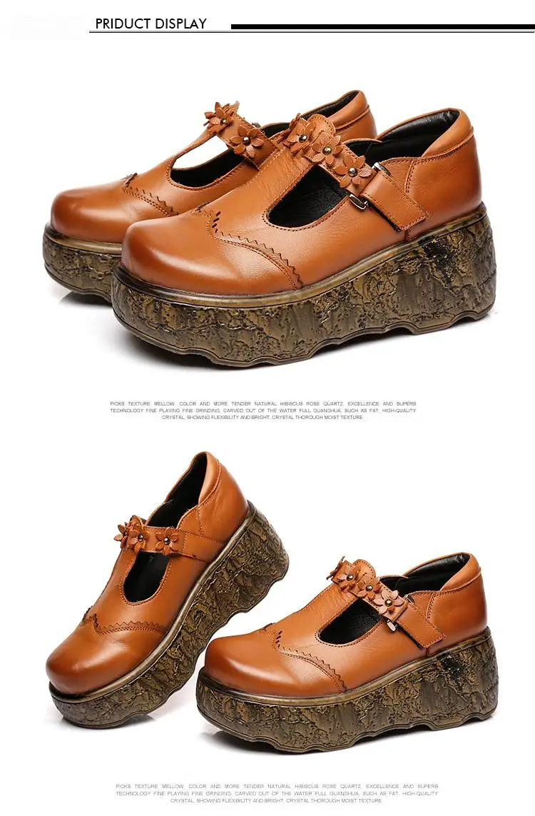 GKTINOO/ г. Новая Осенняя обувь из натуральной кожи в стиле ретро с цветочным узором женская обувь на высоком каблуке нескользящая обувь на платформе модная обувь на танкетке