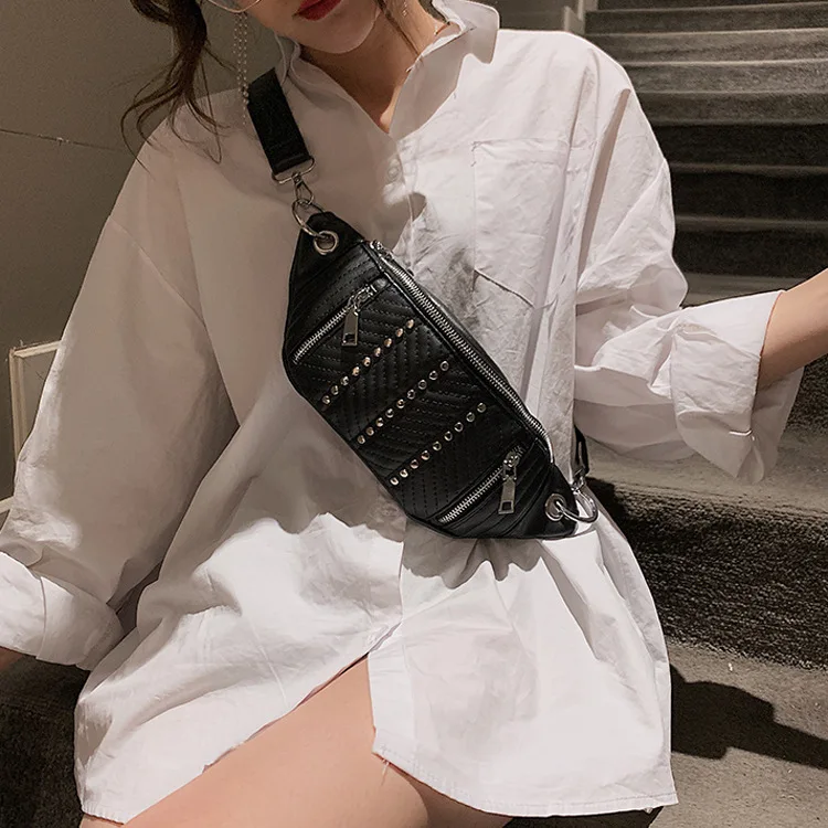 Черная Женская сумка 2019 Новый стиль-корейская универсальная сумка через плечо с заклепками на груди сумка для бега от AliExpress RU&CIS NEW