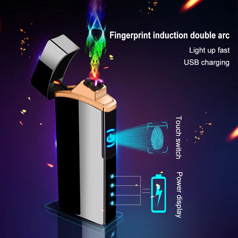New Electric Double Arc Lighter Charging USB Portable Windproof Touch Sensor with Power Indicator Cigarette lighters | Дом и сад
