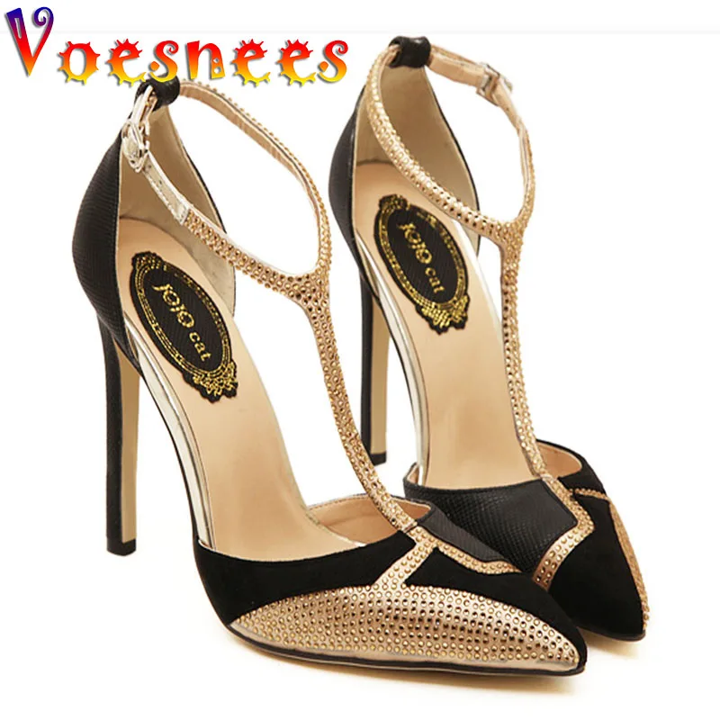 

Voesnees Women Sandal 2021 New Exquisite Pointed Multicolor High Heels Diamond Sexy Herringbone Buckle Hollow Out Stiletto Shoes