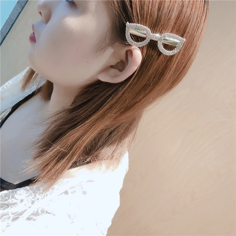 

New Full Rhinestone Glasses Shape Hair Clips For Women Girls Pearls Crystal Hairpins Fashion Hair Accessories Barrettes 2020