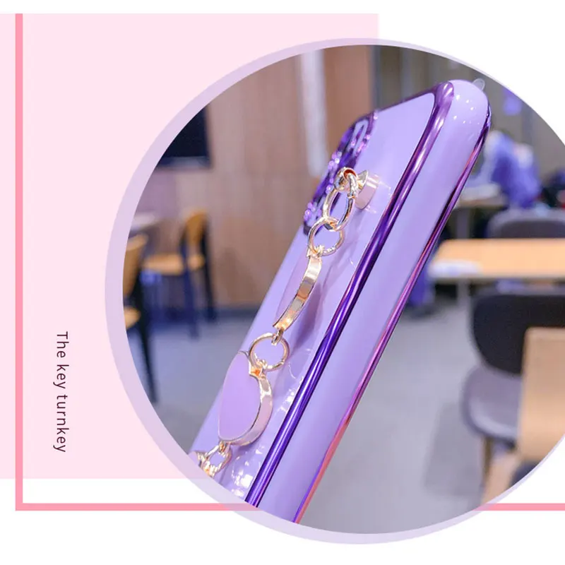 wrist bracelet phone case for xiaomi poco x3 nfc pro case luxury heart chain plating cover capa xiaomi poco x2 m3 f2 f3 x3 pro free global shipping