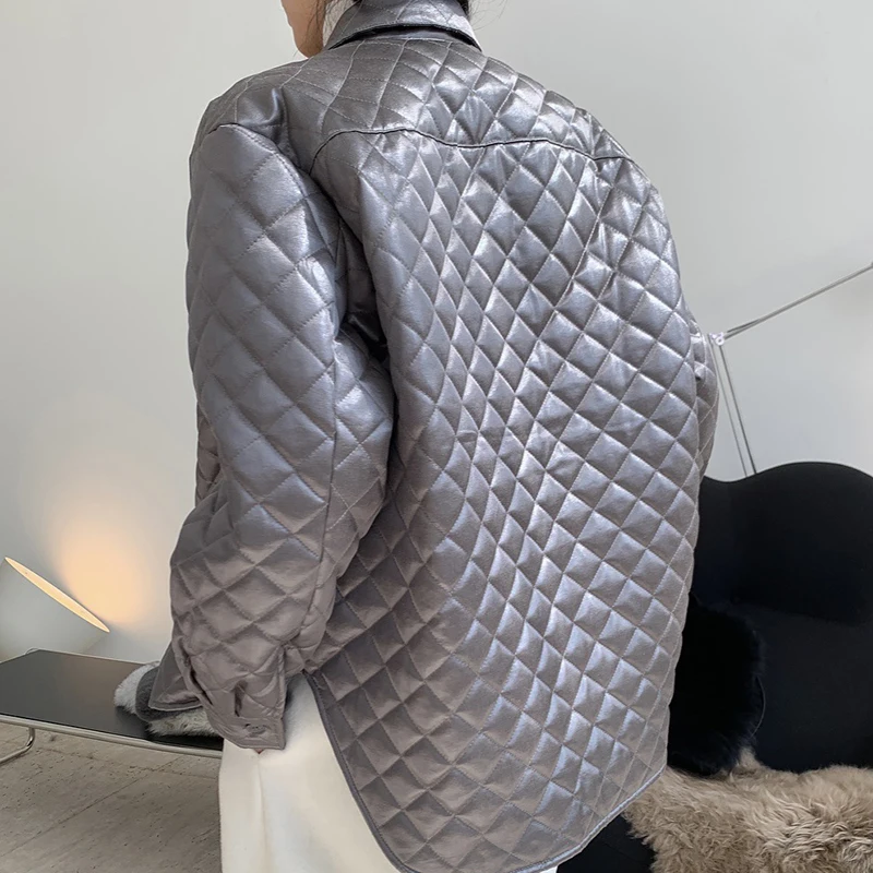 

SISPELL Pure Color Rhombus For Female Cotton Coat Lapel Collar Long Sleeve Loose Women's Casual Coat Winter Fashion Tide 2020