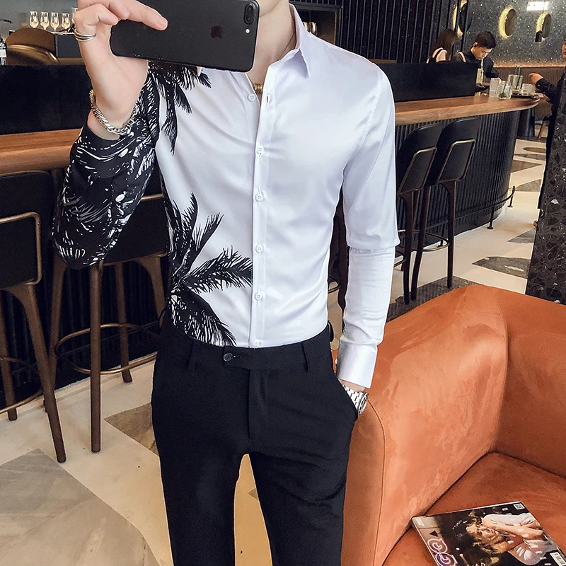Рубашка мужская приталенная с длинным рукавом модная повседневная Уличная