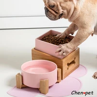 5colors ceramic dog bowl with bamboo stand french bulldog food feeder cat food container luxury nordic pink pet supplies
