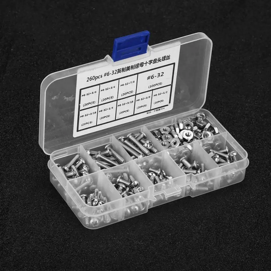 260 шт./компл. #6 32 набор винтов из нержавеющей стали с крестовой головкой|Винты| |