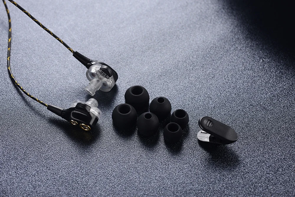 RUKZ DT6 двойной динамический динамик HiFi наушники с микрофоном для смартфонов