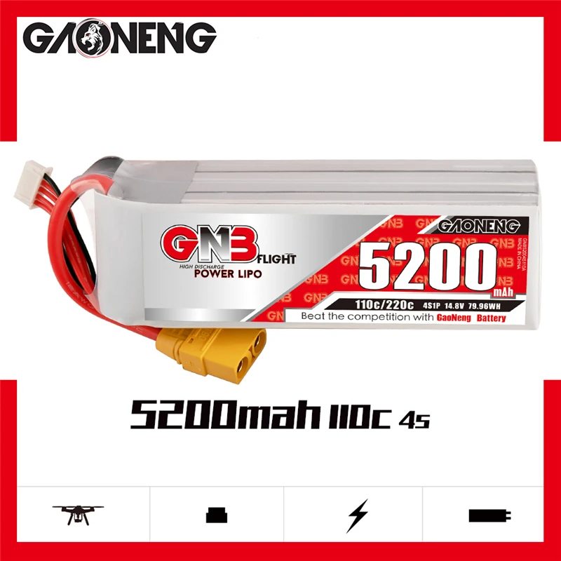 

1/2/3 . Gaoneng GNB 4S 14,8 v 5200 /, 110C/220C HV Lipo T/XT60/XT90 RC FPV