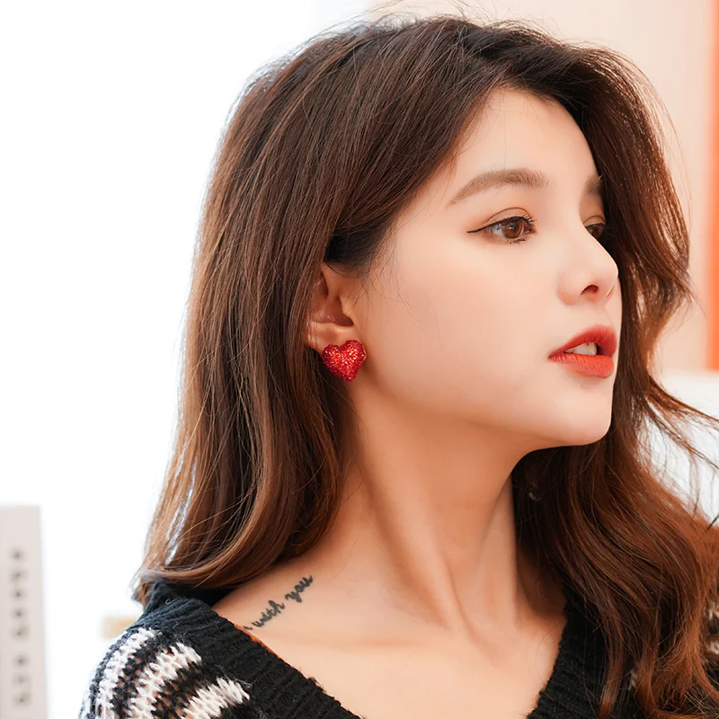 Серьги Xinwei S925 иголочки Маленькие сладкие конфетные сердца Цветные мини-штифты любви для девушек и женщин ювелирных изделий подарков 2019 новинка.