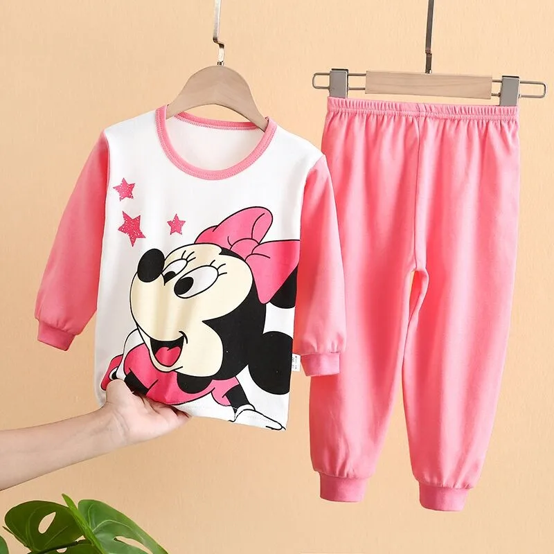 Disney Cartoon Toddler Long Sleeve Suit Infantil Autumn Clothing 100% Cotton 0 1 2 Years Old Baby Sleepwear Set Boys Girls 2PCS | Детская