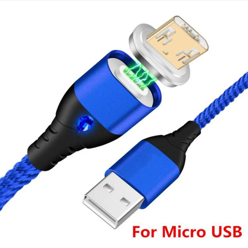 Blue Магнитный кабель KSTUCNE Micro usb type C для iPhone, кабель Lightning, 1 м, 3 А, быстрая зарядка, USB-C, type-C, магнитный кабель для зарядки телефона - Тип штекера: Blue