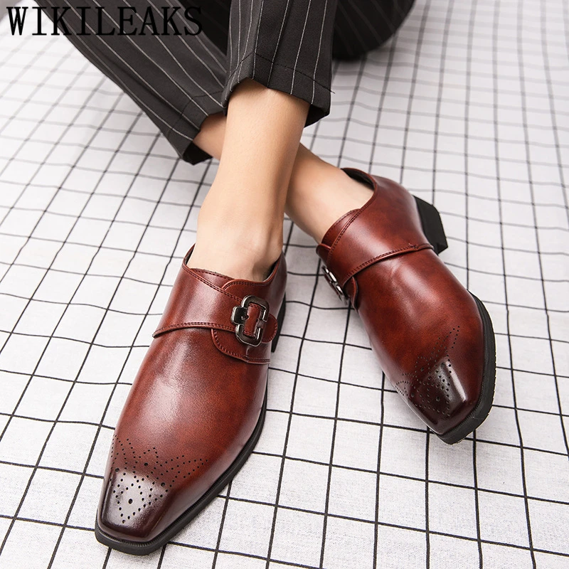 Monk/обувь с ремешком Черные деловые туфли Мужские оксфорды Кожаная элегантная