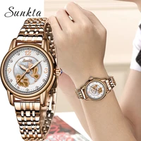 sunkta rose gold women watch business quartz watch ladies top brand luxury female wrist watch girl clock relogio femininbox
