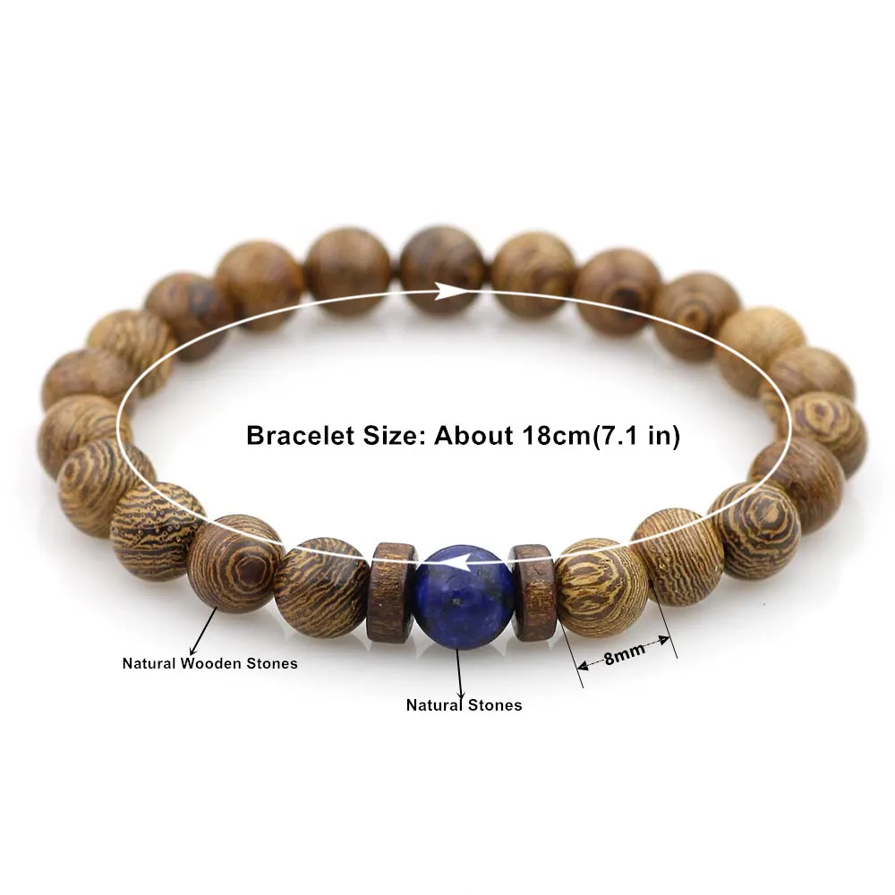 Браслет мужской/женский из натурального дерева с бусинами 8 мм|Плетеные браслеты|