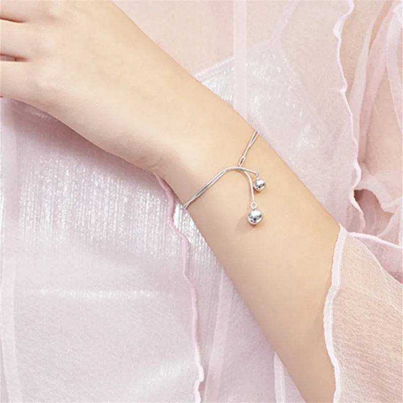 OBEAR Silver Plated Chain Bell Bracelet Women Double Layers Link Bracelets Female Sterling Jewelry | Украшения и аксессуары