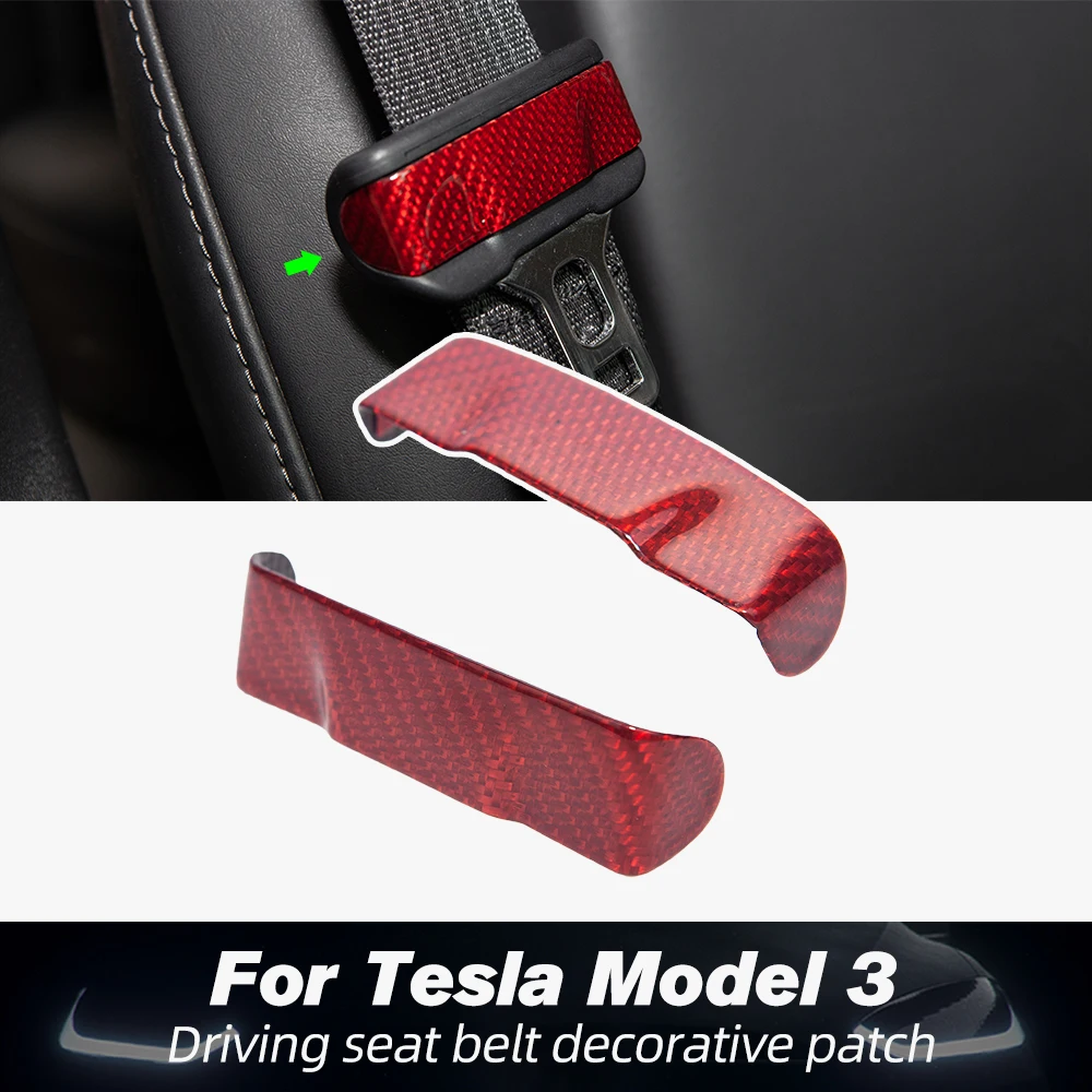 

2Pcs/Set For Tesla Model 3 Real Carbon Fiber Car Seat Safety Belt Buckle Protection Cover Model Three Accessories Model3