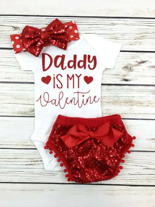 Топы для новорожденных девочек с надписью Daddy is my valentine комбинезон шорты бантом
