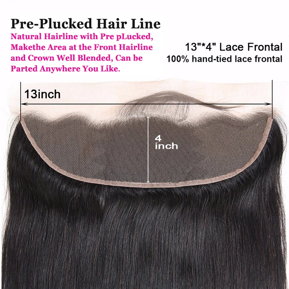 Бразильские прямые волосы на сетке Фронтальная застежка с детскими волосами 10-18