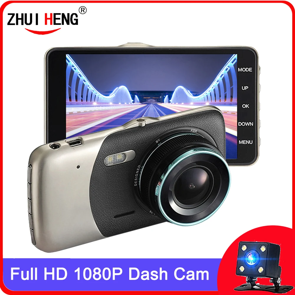 4 Inch IPS Dual Lens FHD 1080P Dash Cam Video Recorder With LED Night Vision Rear View Camcorder Auto Camera Car DVR Registrator