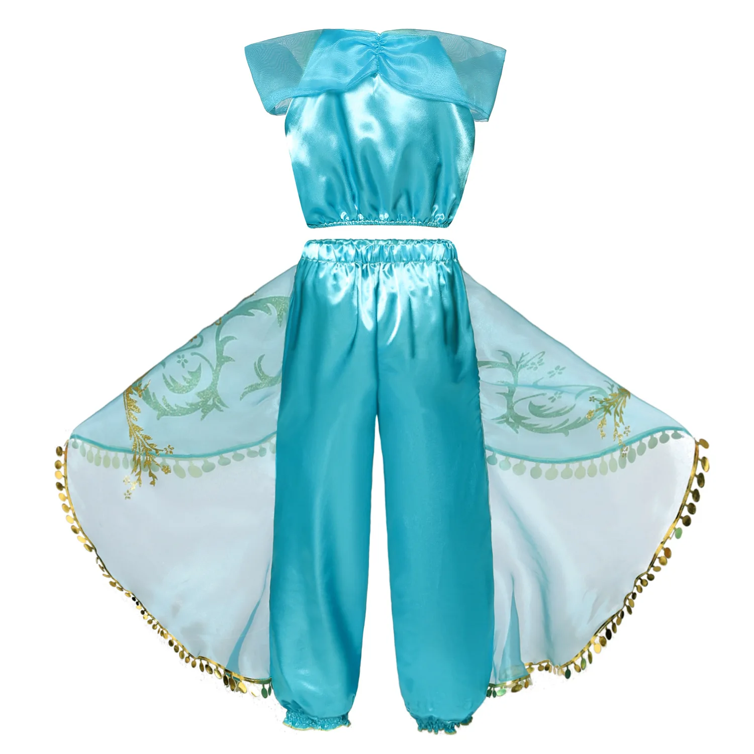 Princess Jasmine Costumes For Girls Cosplay Dress Up Kids Halloween Fantasy Top Pants 2pcs Set Lace Costume Sleeveless Dresses |
