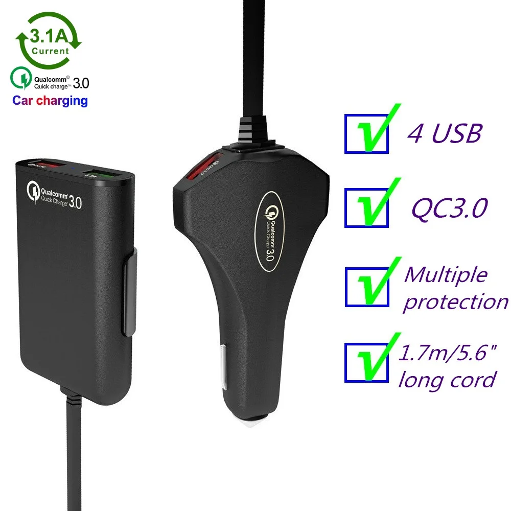 Зарядное устройство на заднее сиденье с 4 USB портами и поддержкой быстрой зарядки