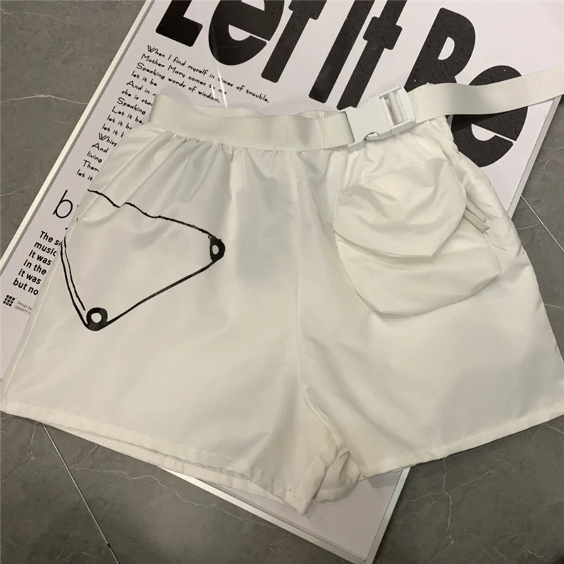 

Women's Shorts Hot Summer Big Pocket with Belt Mid Waist Shorts Nylon Casual Streetwear Short Pants