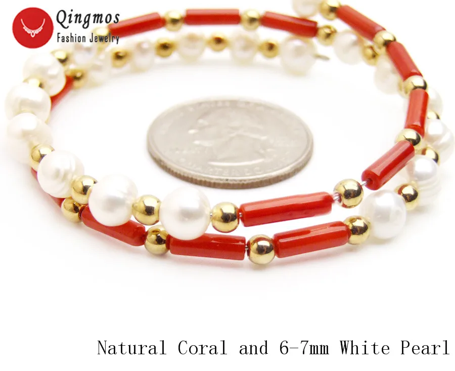 Qingmos модный толстый ломтик 3*9 мм натуральный красный коралловый браслет для