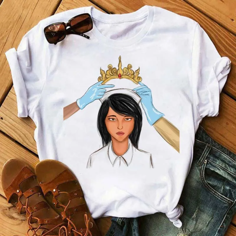 

2021 Nurse Crown T Shirts Women Casual Funny Angel Tshirts Harajuku 90s Female Tops Thanksgiving T-shirts Aesthetic Clothes