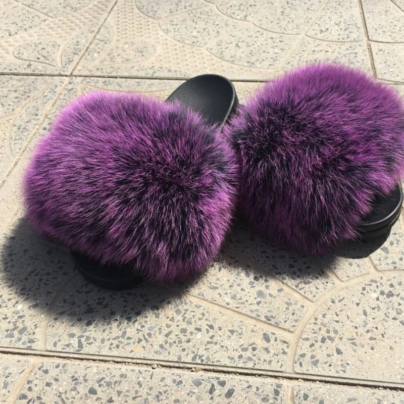 Шлепанцы из натурального меха енота сланцы летние сандалии Повседневная модная