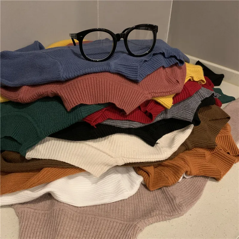 

2020 Autumn Winter Women Pullovers Sweater Knitted Elasticity Casual Jumper Fashion Slim Turtleneck Warm Female Sweaters T07009T