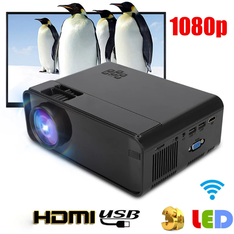 Портативный светодиодный проектор Wi Fi Bluetooth 1080P для домашнего кинотеатра HDMI USB