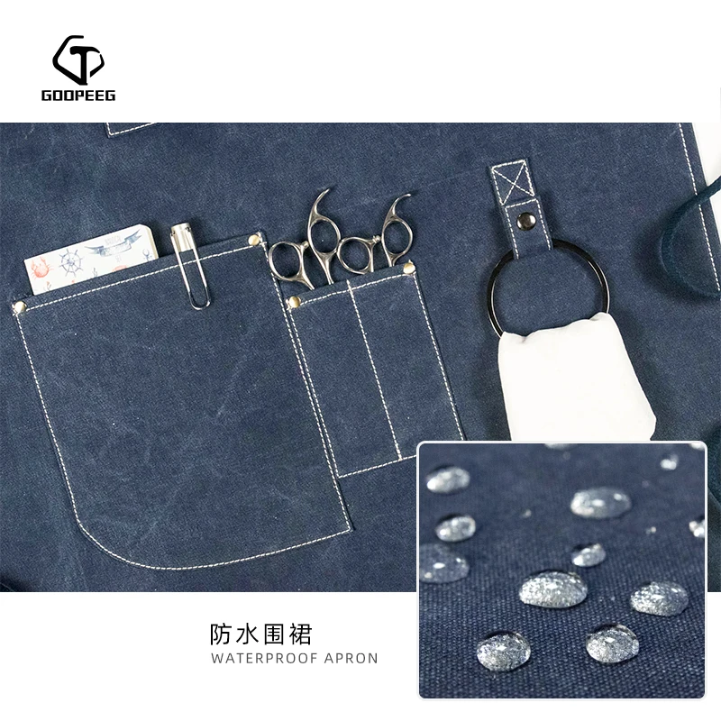 

GoopEEG Fashion Waterproof Apron Workwear Kitchen Roast Restaurant Barista Barbershop Men & Women Custom Canvas LOGO Apron