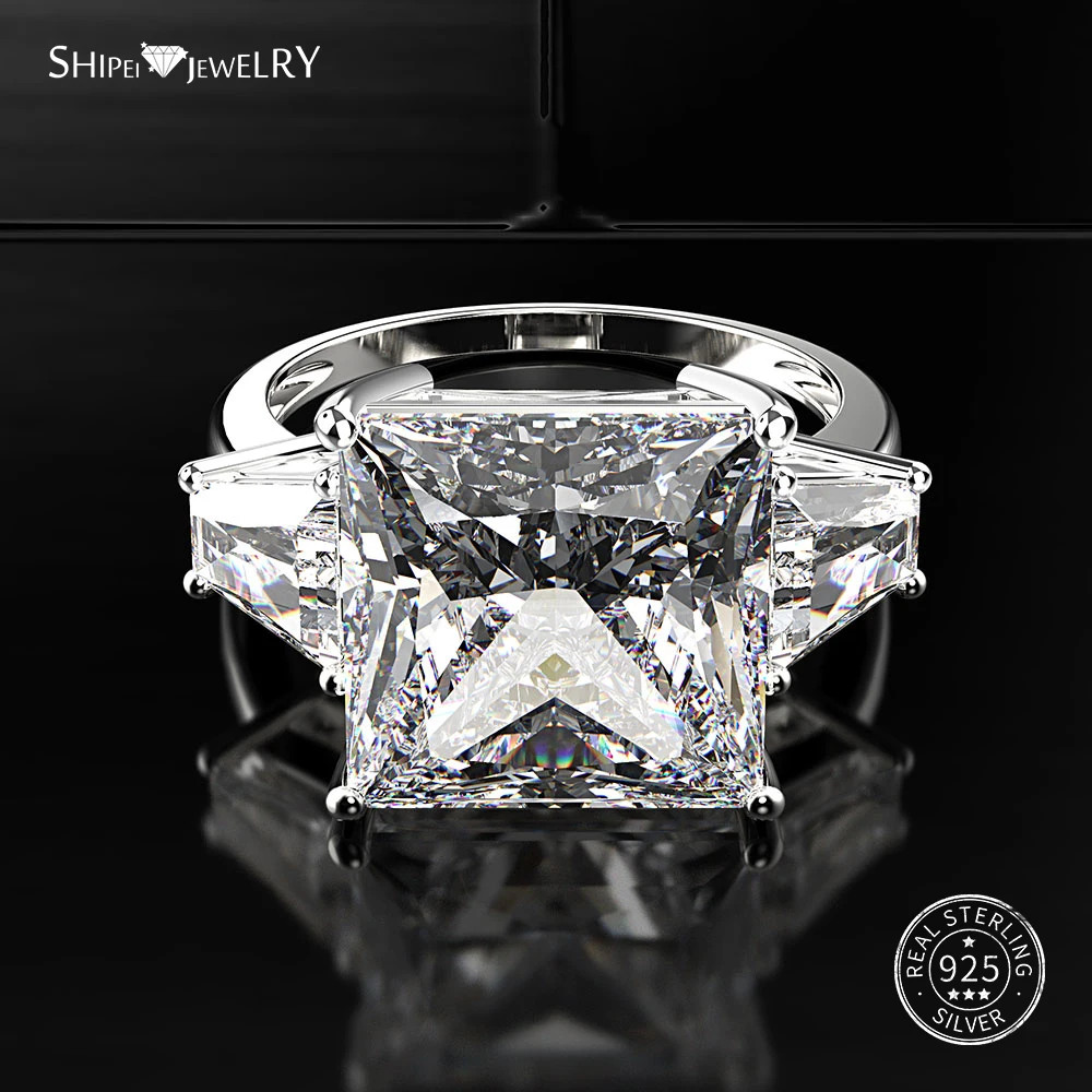 Shipei квадратное созданное муассанитовое кольцо для женщин 100% 925 пробы Серебряное