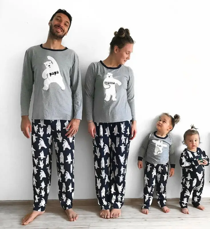 

Christmas Casual Family Matching Pajamas Set Women Men Baby Kids Bear Print Sleepwear Nightwear Tracksuit Autumn Winter Clothes