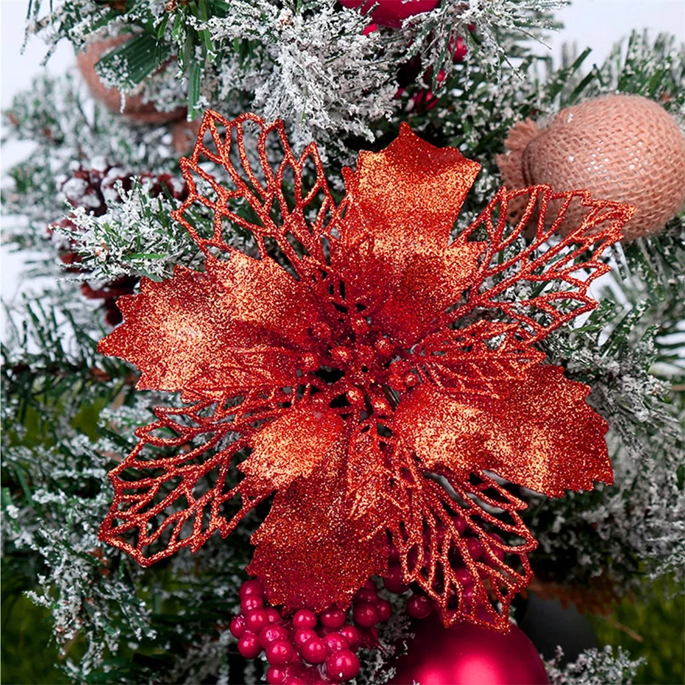 

5PCS Artificial Christmas Flowers Glitter Fake Flowers Merry Christmas Tree Decorations For Home 2020 Gift Xmas Ornament