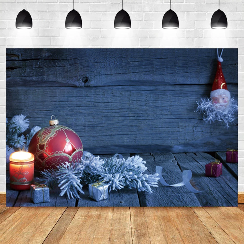 

Синий винтажный фон Laeacco с изображением деревянной доски рождественский фон свеча подарок ребенок день рождения портрет фотографический ф...