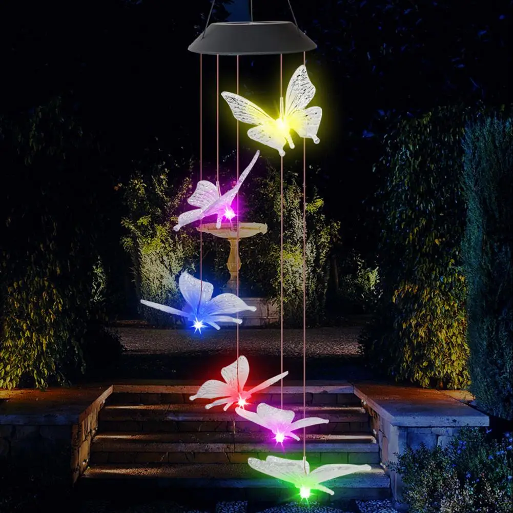 

6LED Solar Light Waterproof Intelligent Optical Control Moisture Proof Butterfly Wind Chime Lamp for Garden Decoration
