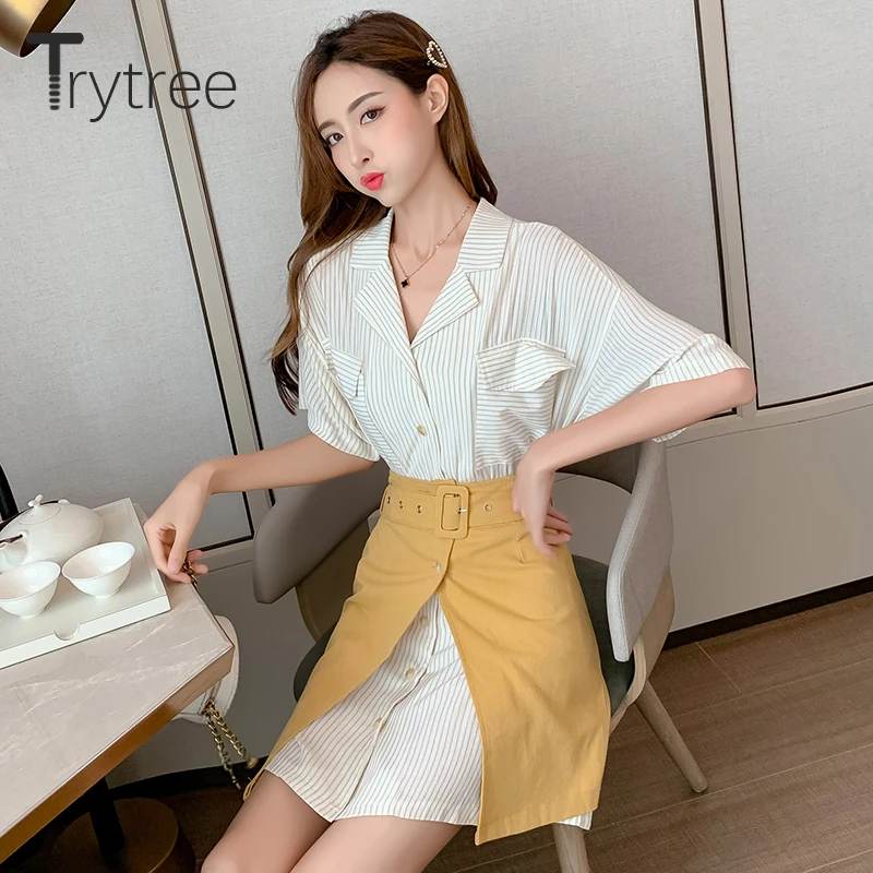 Осенний Женский комплект из двух предметов Trytree 2020 Повседневная рубашка с