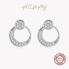 Ailmay Стерлинговое Серебро 925 пробы с круглым пустотелые серьги гвоздики, прозрачный циркон для женщин, гипоаллергенная бижутерия, подарок 2021