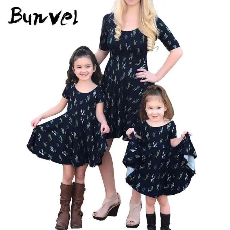 Платье для мамы и дочки bunvel с принтом кактуса одежда меня детские платья Пляжное