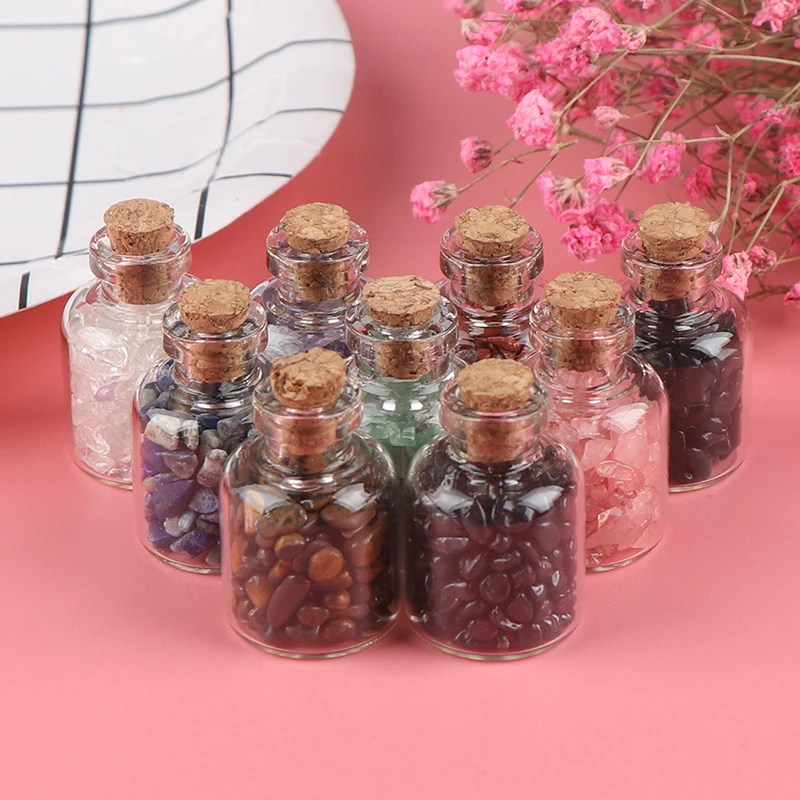 

1pcs Natural Crystal Rock Stone Gravel Wishing Bottles Rough Minerals Specimen Mini Stone Reiki Healing Gift With A Box