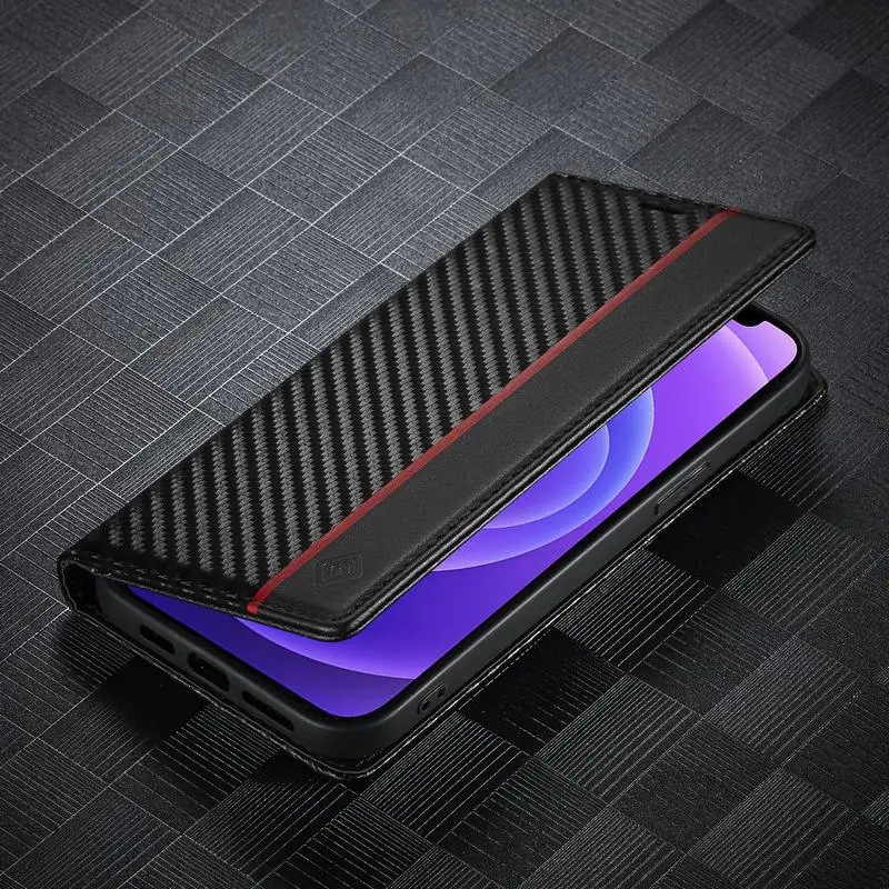 Чехол из углеродного волокна для iPhone 12 Pro 11 Xs Max Xr 7 Plus SE 2020 13 Mini кошелек кожаный