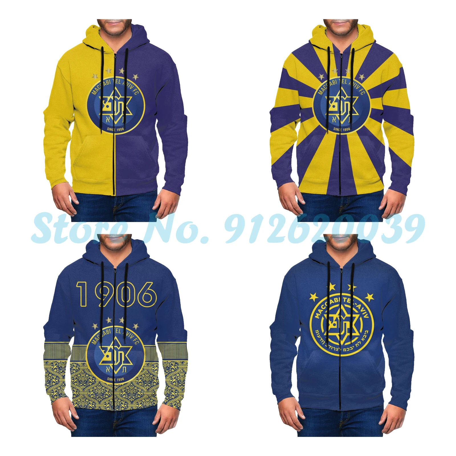 

Israel Maccabi Tel Aviv Fc Men's Fleece Jacket Zip Hooded Pullover Hoodie Sweatshirt with Pocket Shirt