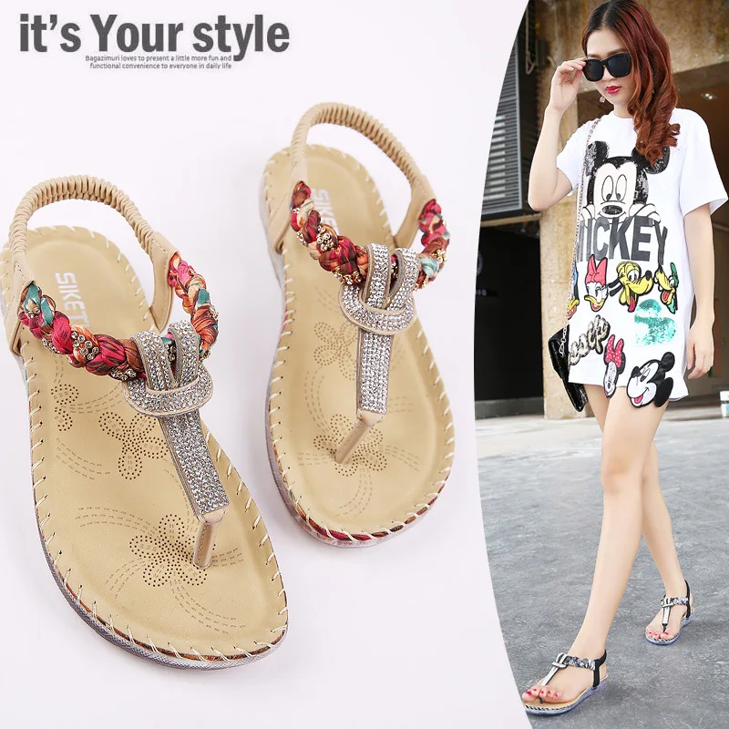 

2021 New Series Ladies Natural Leather Sandals Rhinestone High Quality Design Sandals Fashion Flat Women Shoes