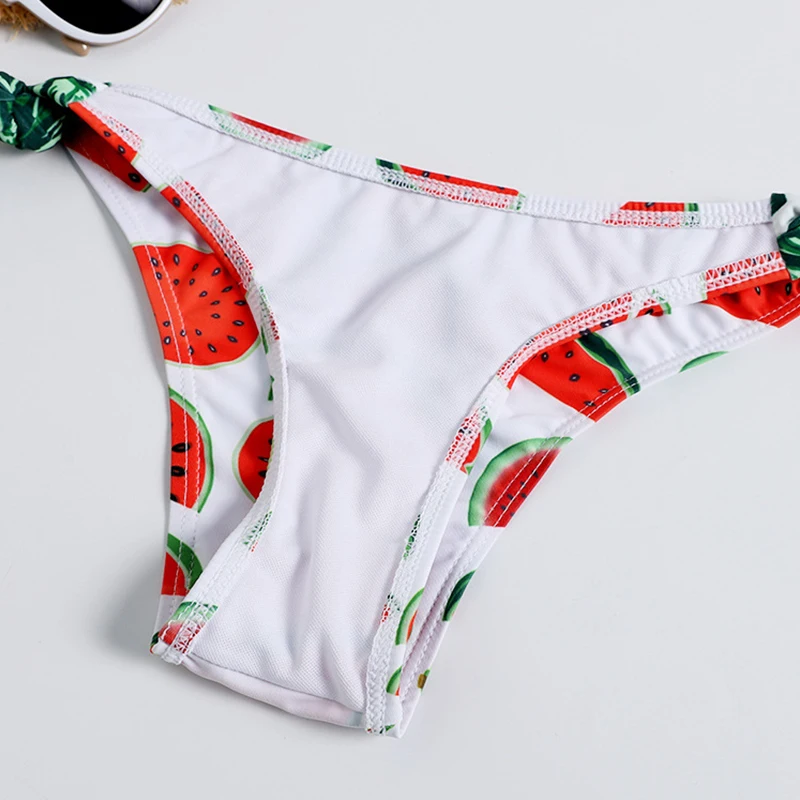 

2021 Sexy Brazilian Bikini Set Swimwear White Women Swimsuit Bathing Suit Low Waist Watermelon Print Biquini Bathing Suit New