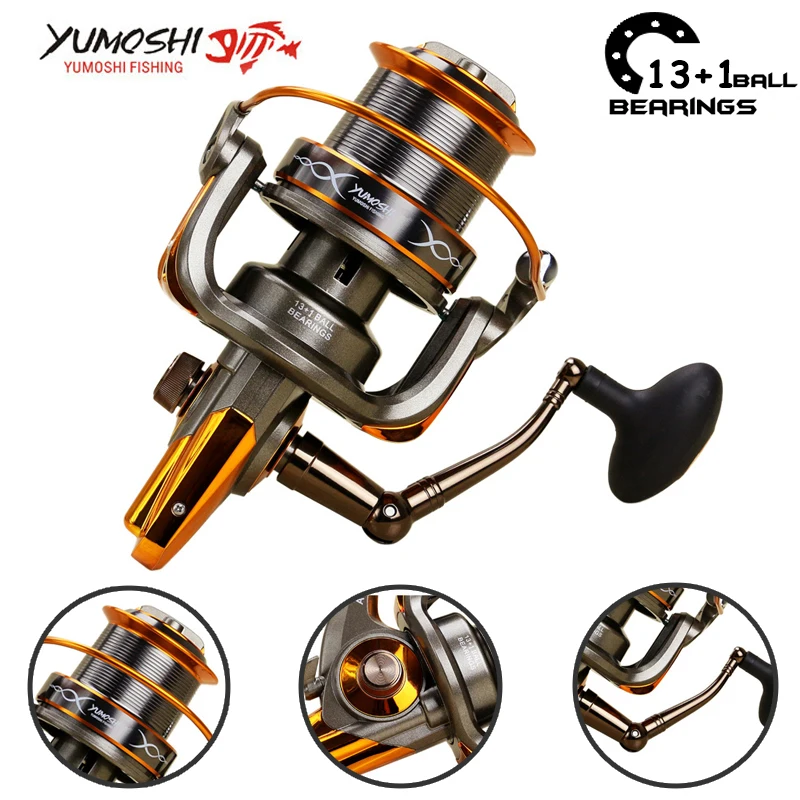 Yumoshi 8000-9000 metal 13+1BB Spinning Fishing Reels One Way Clutch Reel surf casting molinete Feeder troll | Спорт и развлечения