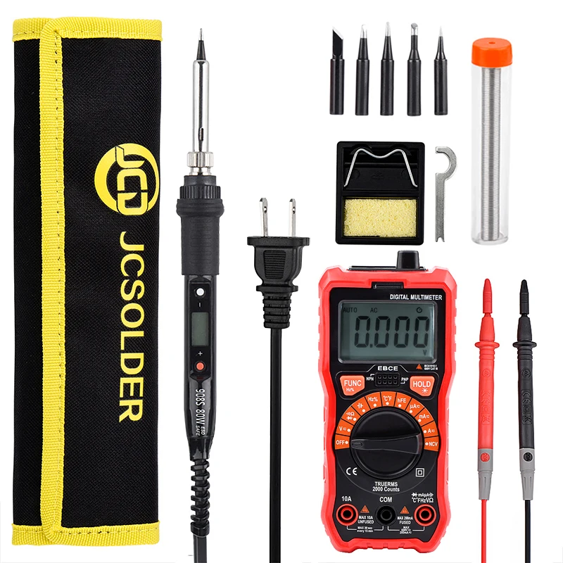 JCD 80W LCD паяльник Комплект с цифровым мультиметром 6000 отсчетов AC/DC измеритель