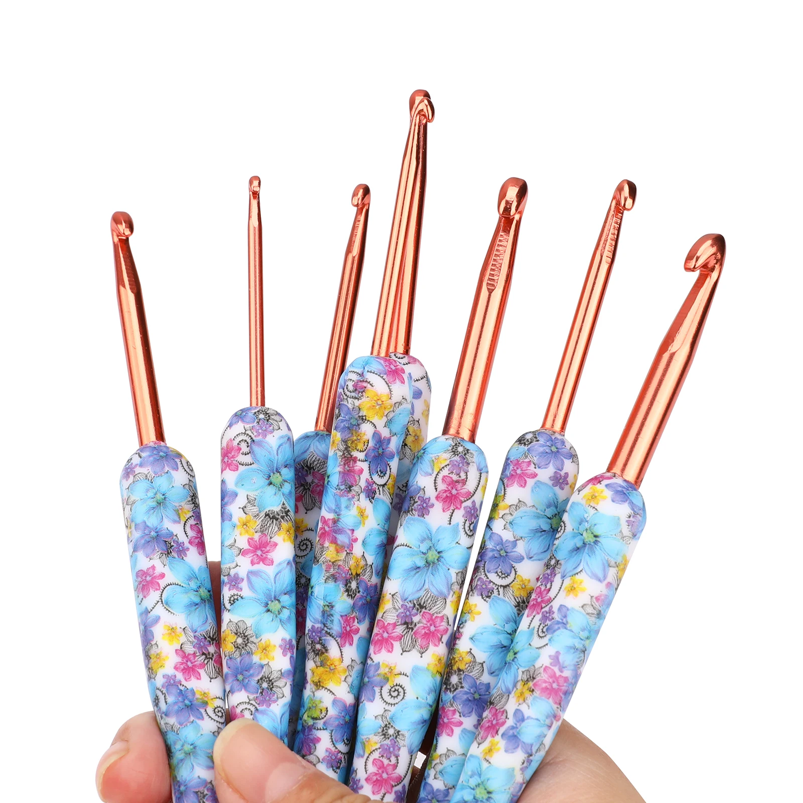New Aluminum Crochet Hooks Blue Color Knitting Needles Flower 2.5-6.0MM Ergonomic Croche Set Sewing Accessories 2021 |