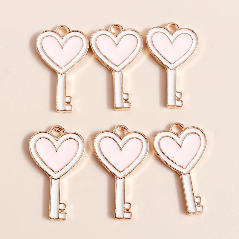 

10pcs 23*13mm Enamel Heart Key Charms Pendants for Diy Jewelry Making Necklaces Earrings Keychain Making Accessories Craft